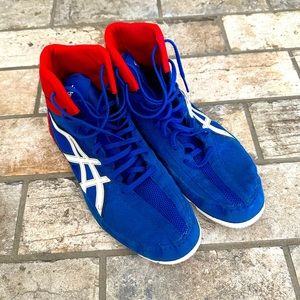 ASICS Men's Matcontrol Wrestling Shoes Blue, Red, White Size 9.5,
